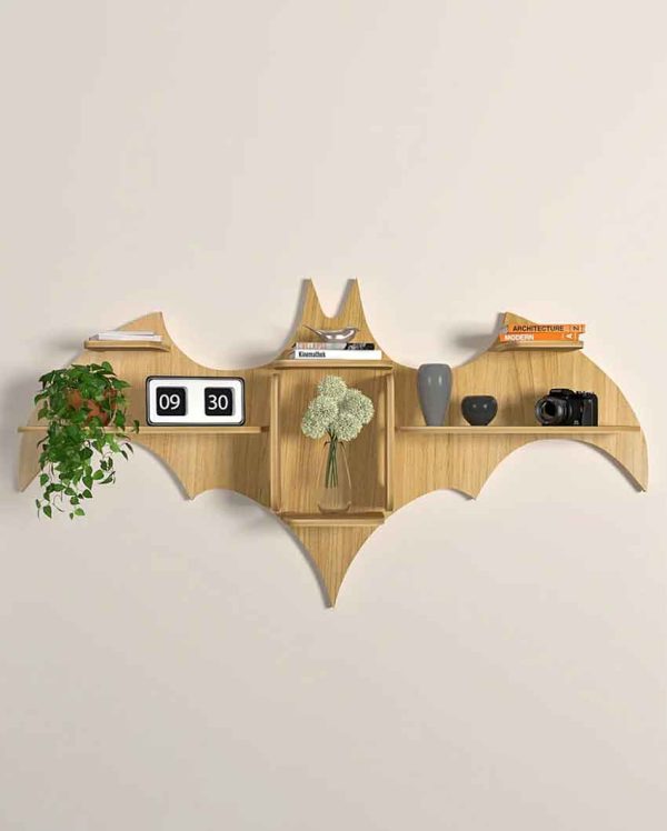 Bat Shape Backlit Designer Wooden Wall Shelf | 22 x 42 inches on Sale