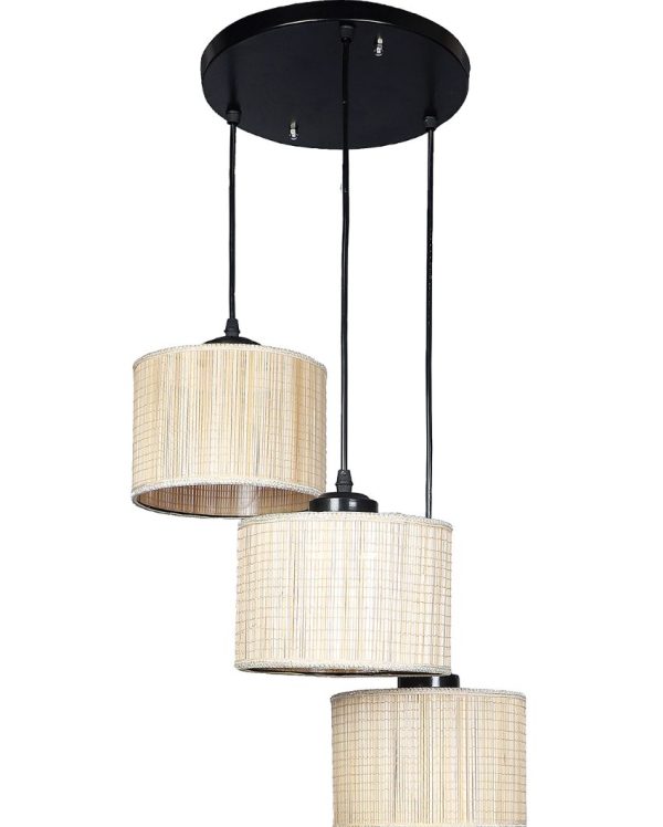 Beige Bamboo Round Drum Cluster Hanging Lamp Online Sale