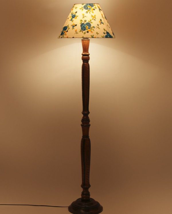 Florals Cotton Conical Wooden Floor Lamp | 14 X 56 inches For Discount