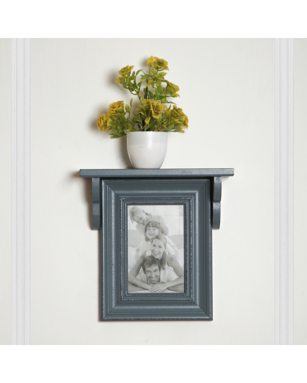 Grey Vertical Photo Frame with Wooden Shelf | 10 x 9 x 3 inches Fashion