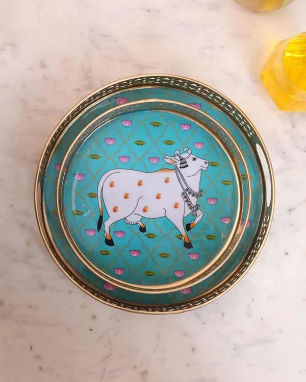 Cow Round Pichwai Trays | Set of 2 Fashion