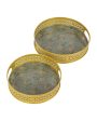 Green Pink Flower Metal Trays| Gold | Set of 2 | 8 inches, 10 inches Hot on Sale