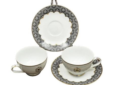 Grey Legacy Porcelain Tea Cup & Saucer | Set of 12 For Sale