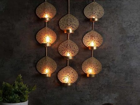 Golden Leaf Hanging Sconces Tealight Holder | 11 x 14 inches Online now