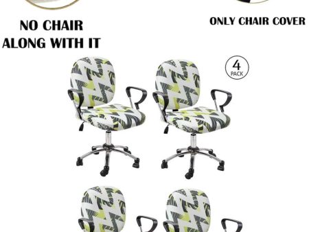 ONLY CHAIR COVER | White Polyester Stretchable Elastic Geometric Printed Office Chair Covers | 18 x 18 inches Fashion