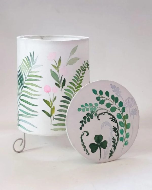 Cylinder Ferns Shaded With Lid Cotton Table Lamp Discount