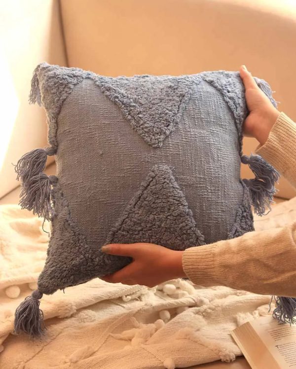 Blue Tufted Cotton Cushion Cover | 16 x 16 inches Sale