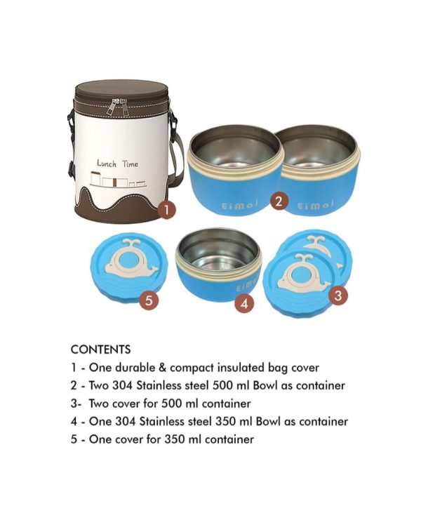 Blue & Brown Stainless Steel Lunch Box with Insulated Cover | Set of 3 Pcs Online