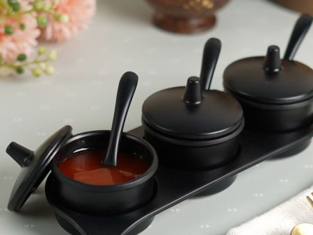 Black Melamine Jar With Spoon And Tray Set  | Set of 7 Hot on Sale