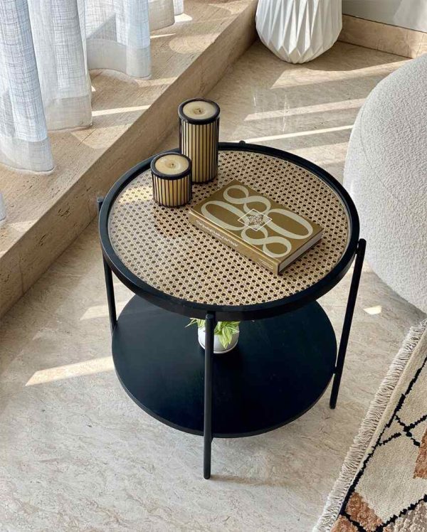 Beautiful Kovo Rattan Iron Side Table | Black | 20 x 20 inches Sale