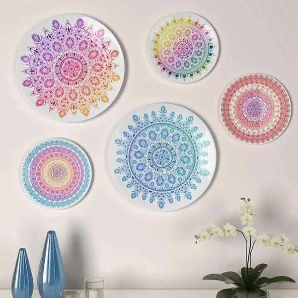 Bohemian Mandala Design Ceramic Decorative Wall Plates | Set of 5 For Sale