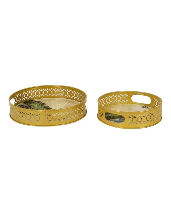 Green Peacock Metal Trays | Gold  | Set of 2 | 8 inches, 10 inches Online Hot Sale