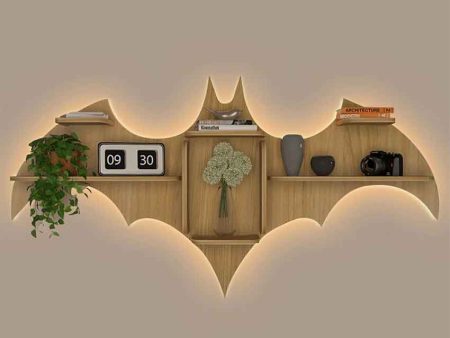 Bat Shape Backlit Designer Wooden Wall Shelf | 22 x 42 inches on Sale