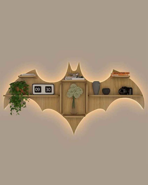 Bat Shape Backlit Designer Wooden Wall Shelf | 22 x 42 inches on Sale