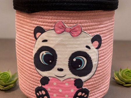 Pink Panda Face Kids Cotton Basket with Lid | 10 × 10 Inches Discount