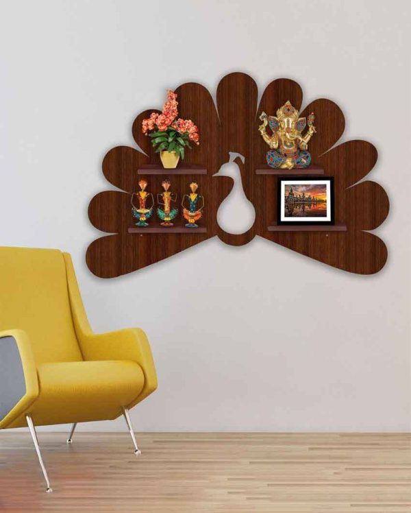 Beautiful Peacock Creative Shape Wooden Led Light Wall Shelf | 24.5 x 36 inches Sale