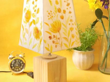 Yellow Floral Shaded Empire Cotton Table Lamp | Yellow For Cheap