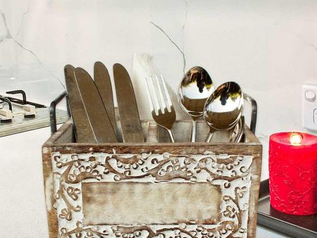 Vintage Design White Wooden Cutlery Holder Discount