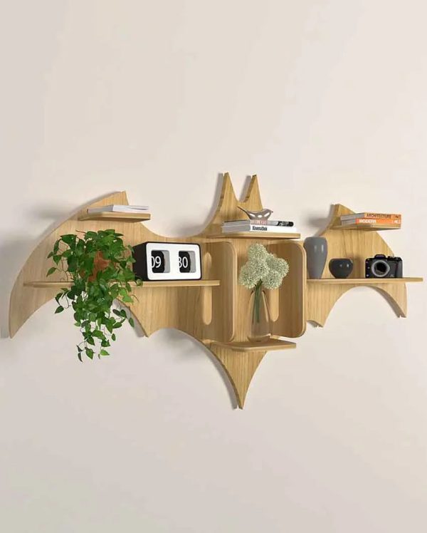 Bat Shape Backlit Designer Wooden Wall Shelf | 22 x 42 inches on Sale