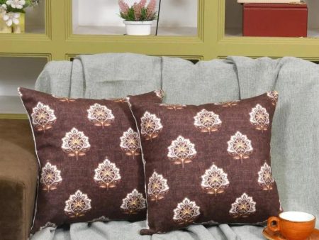 White Print On Brown Velvet Cushion Covers | Set of 2 | 16 x 16 inches Online Hot Sale