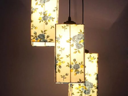 Blue Floral Print Square Cotton Cluster Hanging Lamp Online now