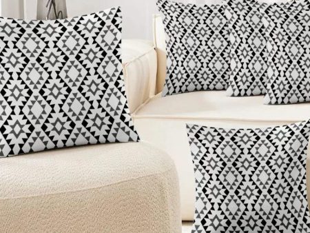 Black & Grey Printed Heavy Twill Polyester Cushion Covers | Set of 5 Fashion