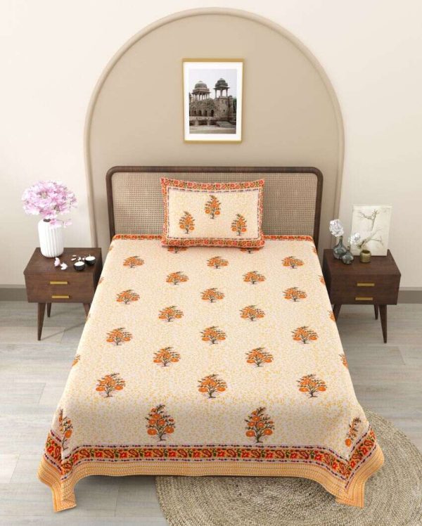 Artisan Floral Block Printed Cotton Bedsheet Set | Single Bed | 90 X 60 inches Sale