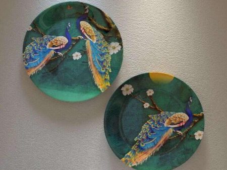 Beautiful Peacock Scenery Ceramic Wall Hanging Plates | Set of 2 Fashion