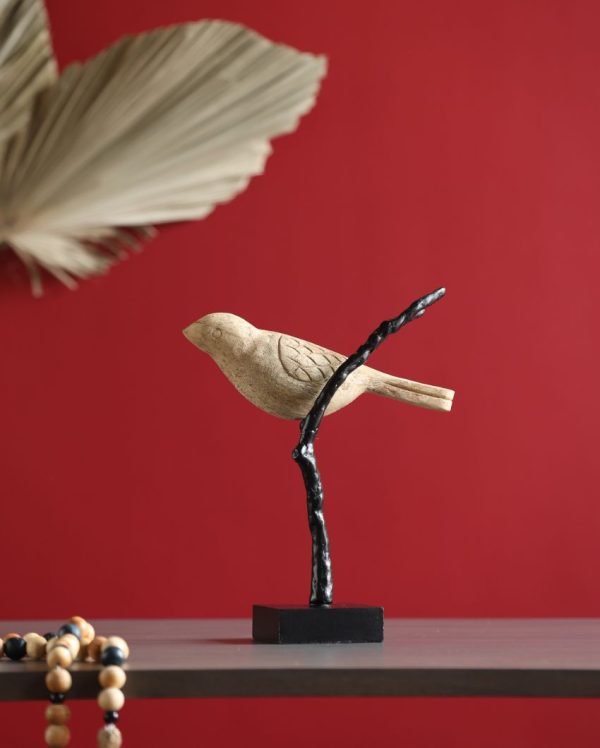 Bird On Stem Wooden Statue Sale