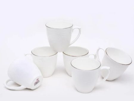 Embose Wave Gold Line Bone China Tea Cups Set | 175 ml | Set of 6 Hot on Sale