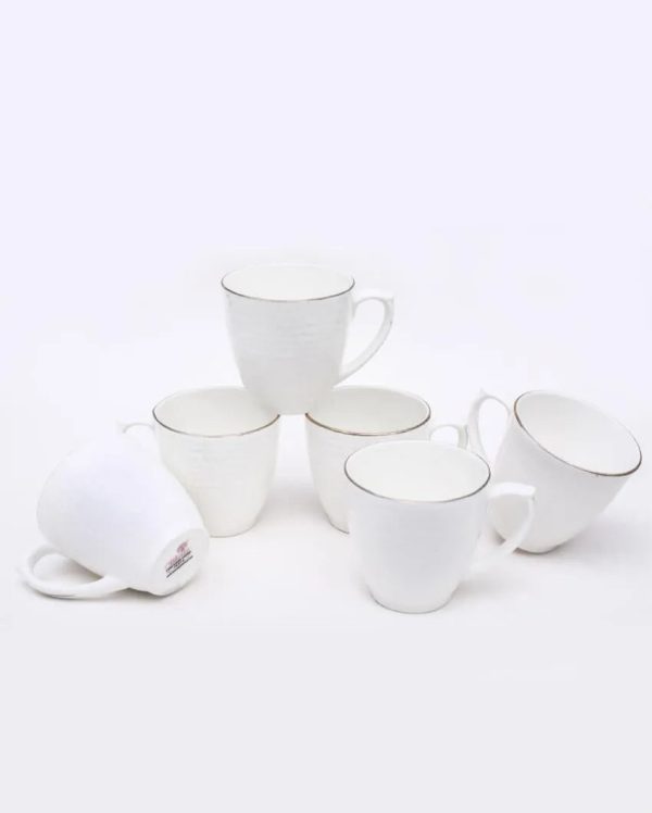 Embose Wave Gold Line Bone China Tea Cups Set | 175 ml | Set of 6 Hot on Sale