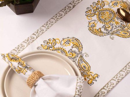 Jaipuri Block Print Vintage Beige Cotton Table Napkins And Placemats | Set Of 6 Online Hot Sale