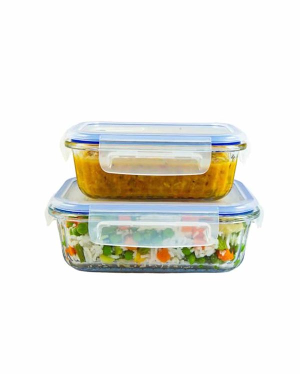 Basic Design Oblong Glass Containers With Air Tight Lid | Microwave Safe | Set Of 2 Hot on Sale