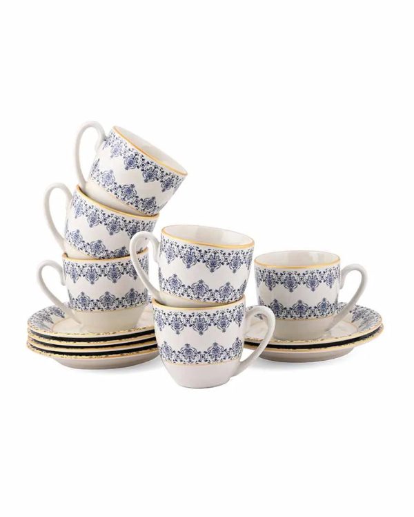 Traditional Art Tapestry Porcelain Cups & Saucers | Set of 12 Discount