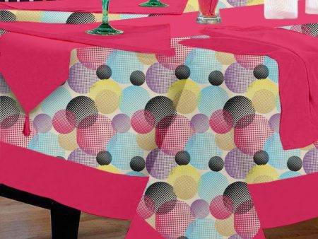 Circles Printed 12 Seater Cotton Table Cover Linen Set | Set of 1 Table Cover, 1 Table Runner, 12 Napkins Cheap