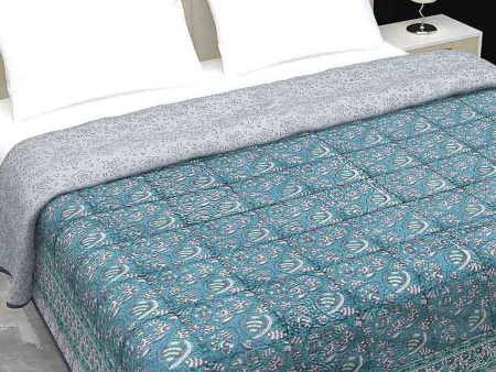 Green Floral Net Block Printed Cotton Dohar | Double Bed | 108 X 84 inches Supply