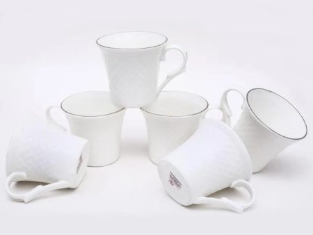 Embose Square Brik Gold Line Bone China Tea Cups | 175 ml | Set of 6 Online Sale