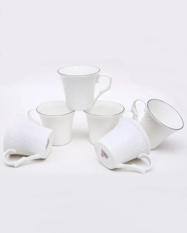 Embose Square Brik Gold Line Bone China Tea Cups | 175 ml | Set of 6 Online Sale