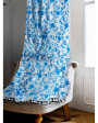 Blue Cotton Boho Curtain With Stainless Steel Rings Fashion