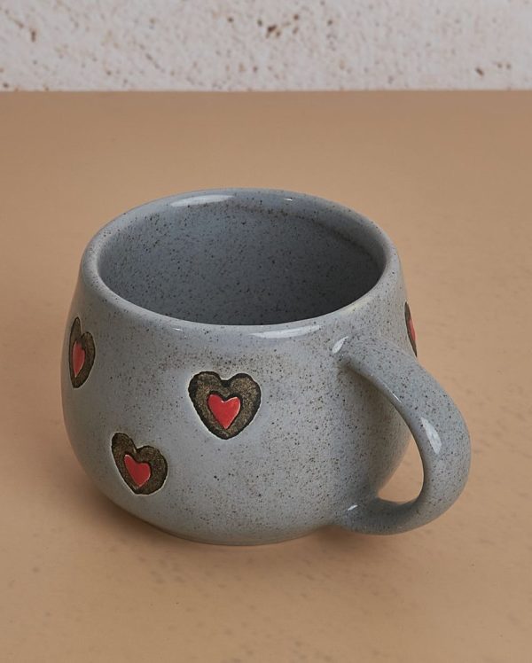 Grey Hearts Ceramic Stoneware Cups With Delicate Heart Design | Set Of 2 Online now