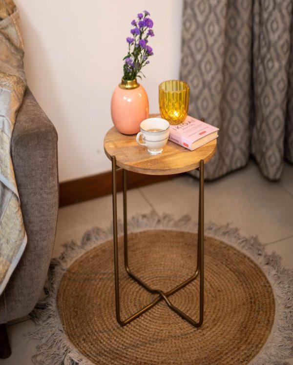 Antique Brass Iron Table with Wooden Top | 20 inches Supply