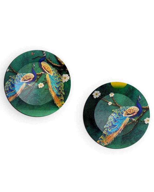 Beautiful Peacock Scenery Ceramic Wall Hanging Plates | Set of 2 Fashion