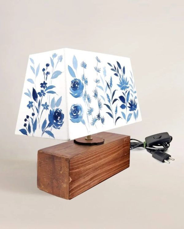 Rectangle Shaped Blue Monochrome Shaded Cotton Table Lamp | Blue on Sale