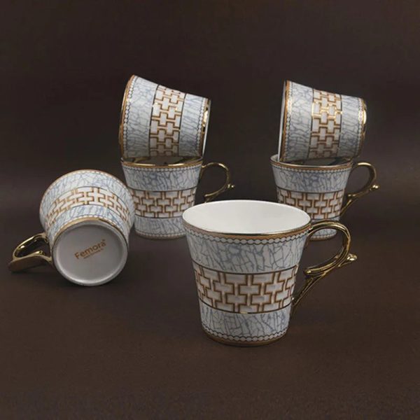 Fine Bone China Blue Craze Pattern on Golden Tea Cups | Set of 6 Supply