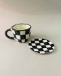 Checkered Design Ceramic Cup & Saucer For Sale