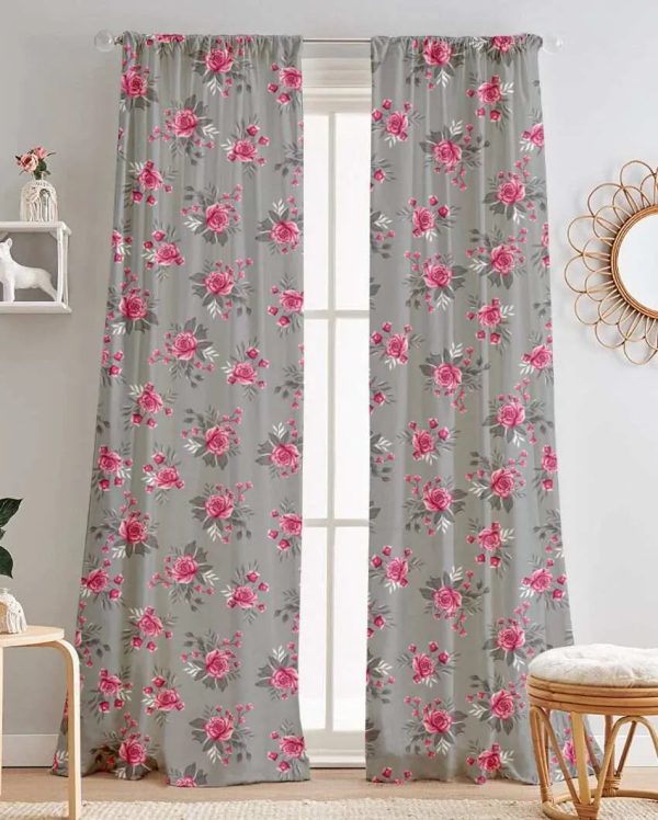 Blooms Printed Polyester Semi Sheer Door Curtains | Set Of 2 Online Sale