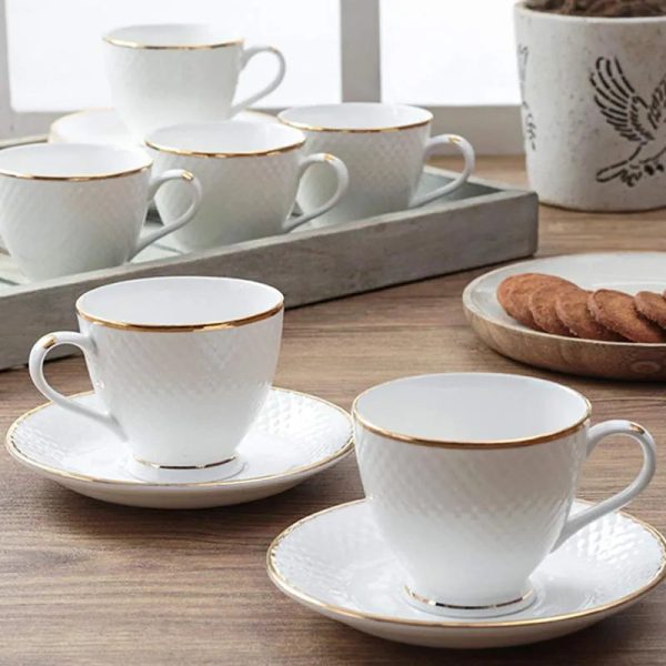 Indian White Tea Cups & Saucers Set Online now