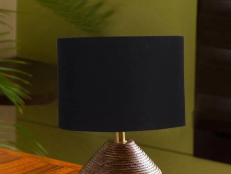 Black Cotton Table Lamp With Wood Natural Base | 7X12 Inches Online Hot Sale