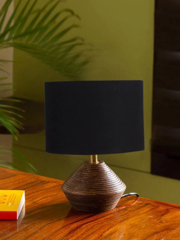 Black Cotton Table Lamp With Wood Natural Base | 7X12 Inches Online Hot Sale