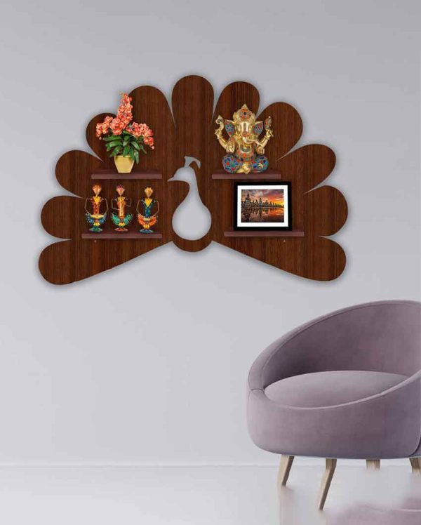 Beautiful Peacock Creative Shape Wooden Led Light Wall Shelf | 24.5 x 36 inches Sale